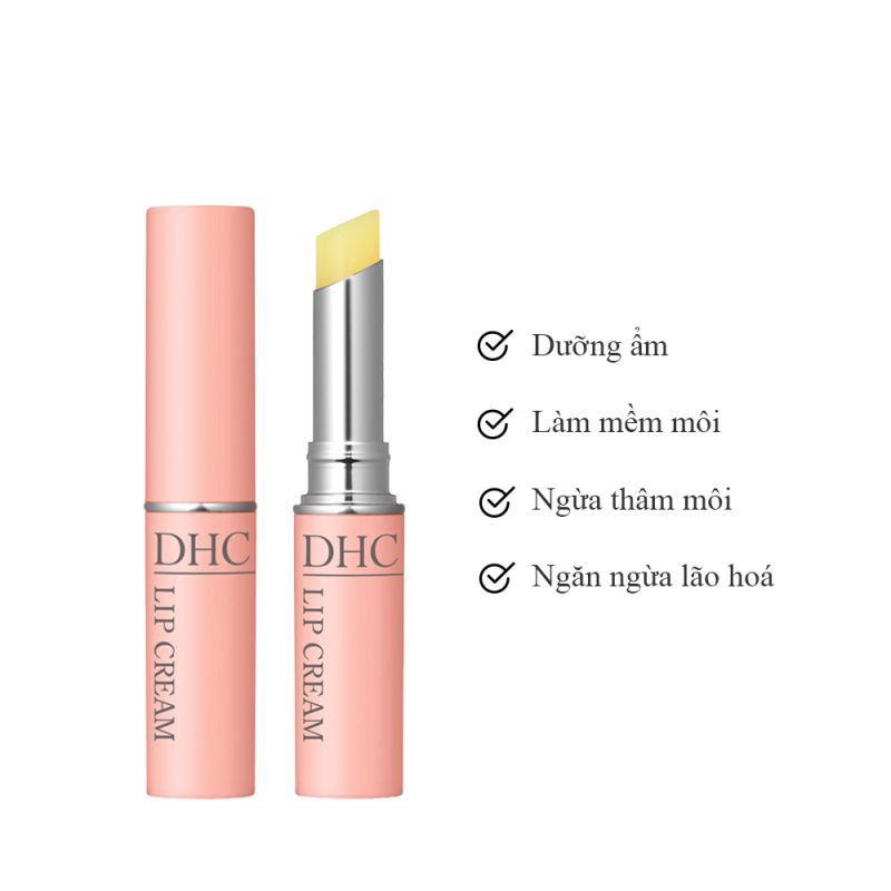 Son dưỡng môi DHC Lip Cream 1,5g của Nhật giúp môi trở nên mềm mại, mịn màng, với dưỡng chất collagen, vitamin E dưỡng môi tri thâm môi mềm mại