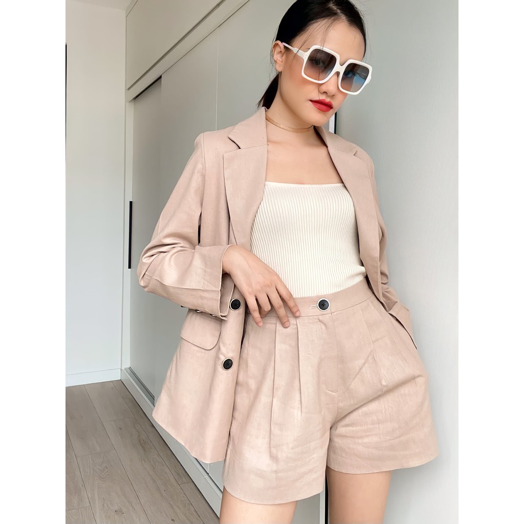 [Mã BMBAU50 giảm 50K đơn 150K] Set vest linen Joven đen/ da