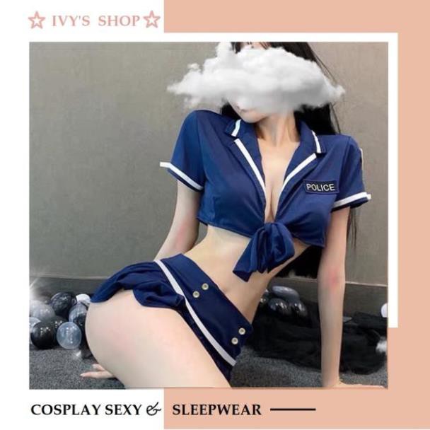 Bộ Đồ Ngủ Cosplay Sexy Tiếp Viên  Gợi Cảm - P0lice Xanh - Đầm Ngủ Cosplay Cơ Trưởng Gồm Áo + chân Váy Xòe | BigBuy360 - bigbuy360.vn
