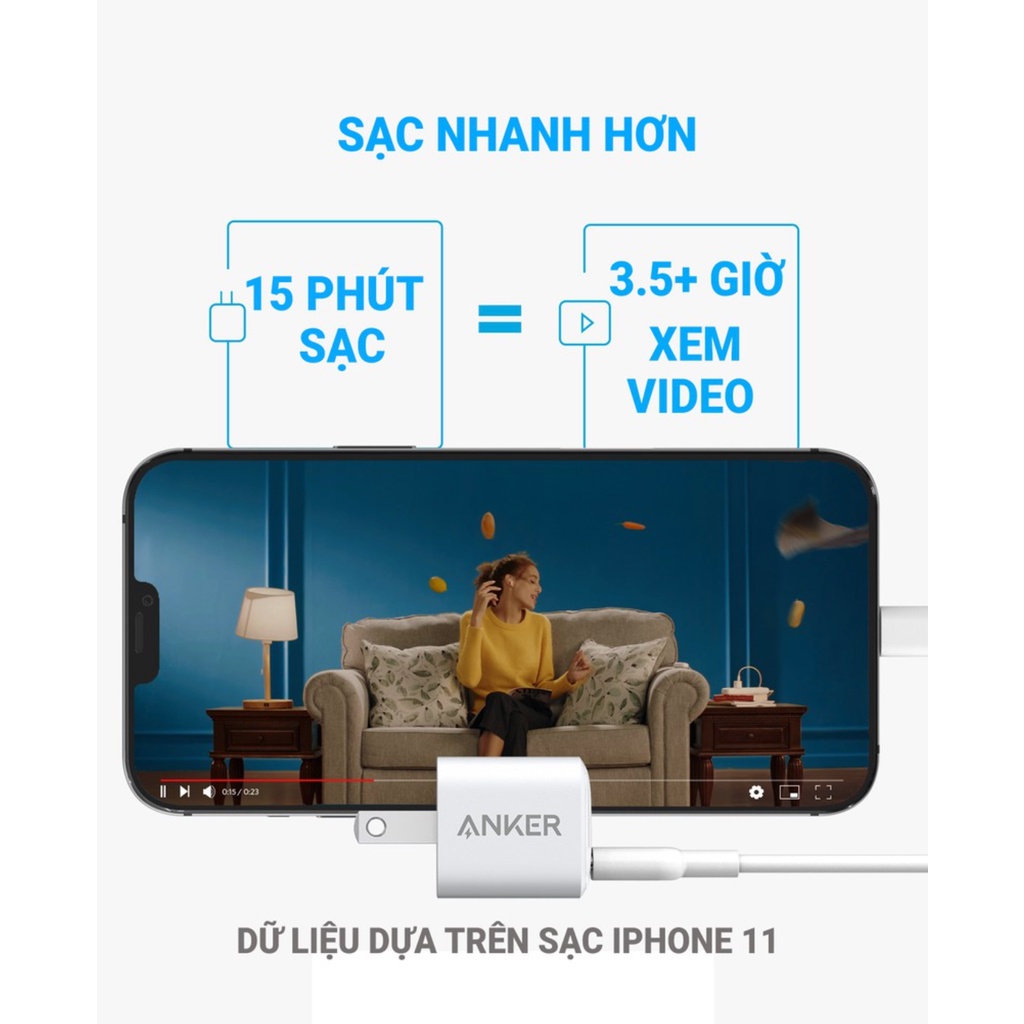 Củ sạc Anker A2633 PD 20W,Cáp Sạc Nhanh A8662 C to Lightning,Cho iPhone 13 Pro Max 12 Pro X XS 11 8P 8 iPad mini Vâng