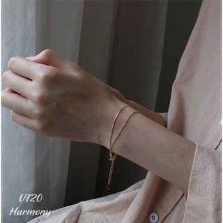 Lắc tay, vòng tay dây kép mạ vàng vt20 | bạc 925 cao cấp mạ vàng| trang sức bạc harmony