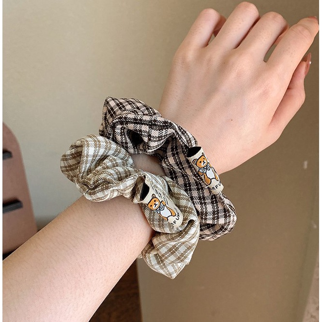 Cột tóc vải scrunchies sọc CARO NÂU ĐEN đơn giản thời thượng hàn quốc S31