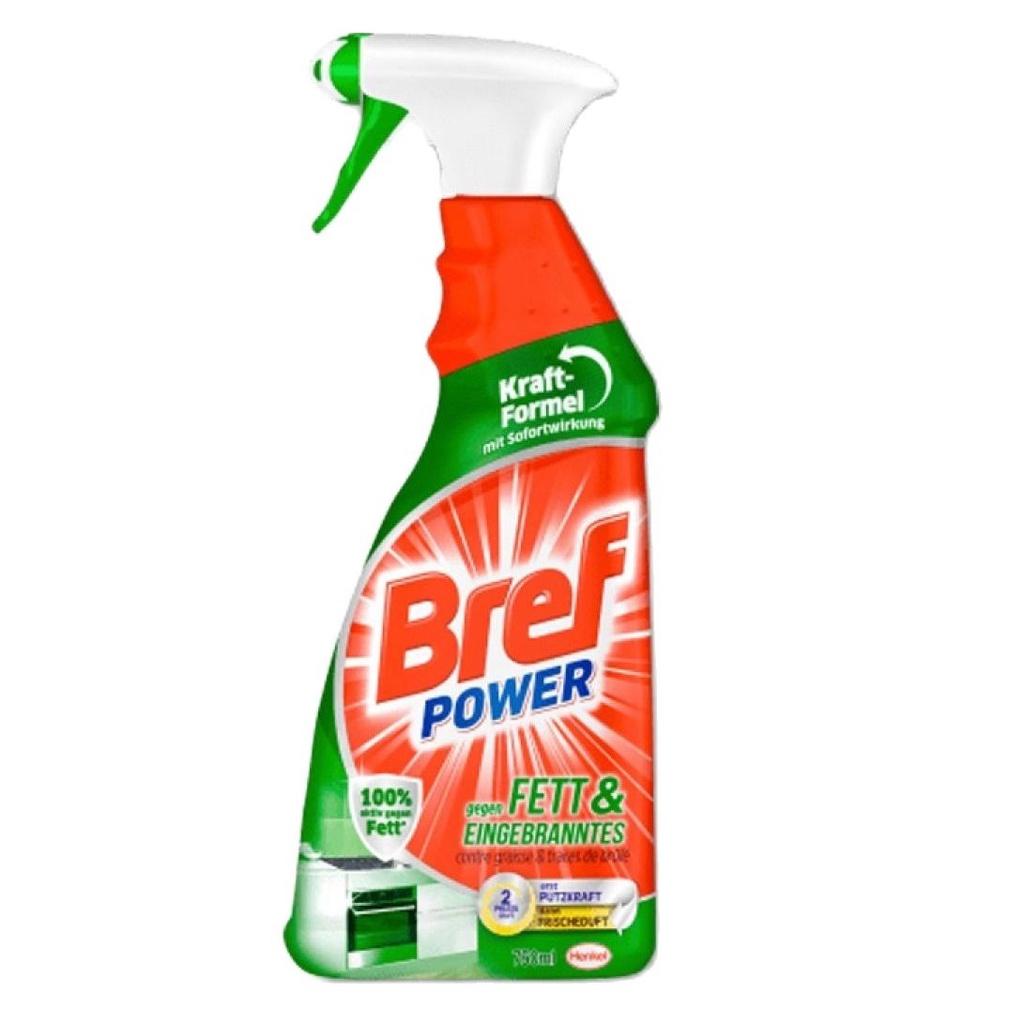 Chai xịt tẩy dầu mỡ nhà bếp Bref Power Đức dùng được cho lò nướng, bếp nấu, máy hút mùi, mặt tường - 750ml - Nội địa Đức
