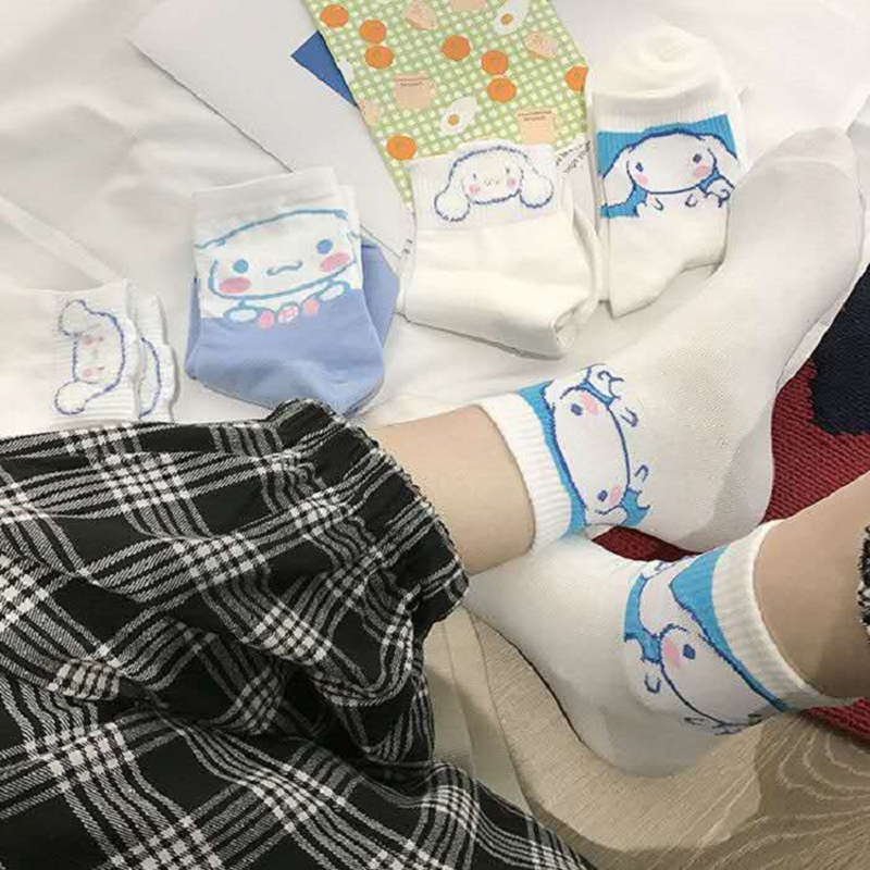 Vớ Cotton Phong Cách Thể Thao Họa Tiết Cún Con Dễ Thương