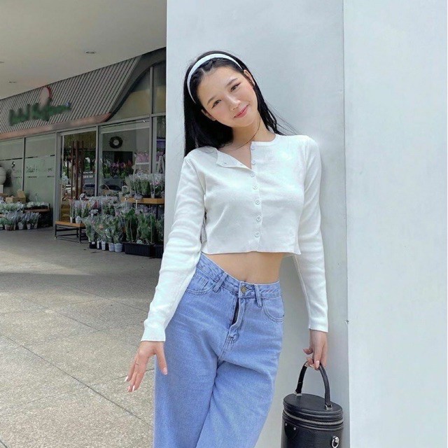 Áo croptop dài tay chất thun gân siêu xinh | BigBuy360 - bigbuy360.vn