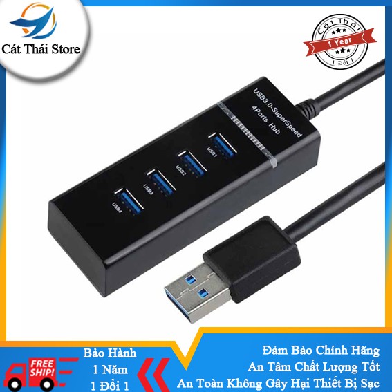 Thiết bị chia 4 cổng tốc độ truyền tải cao USB3.0 HUB sạc pin nhanh đen