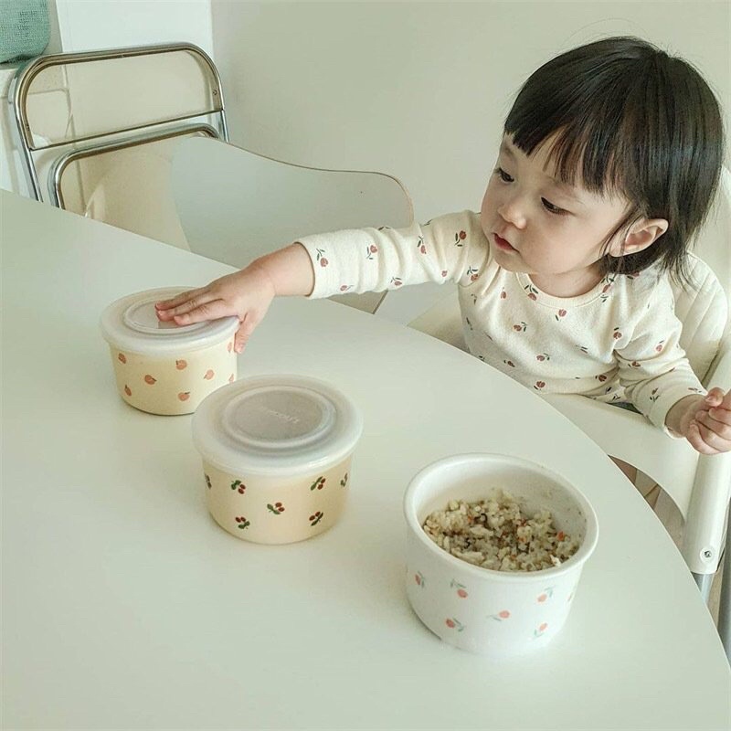 Hũ sứ đựng đồ ăn dặm xuất hàn INS Dottodot kèm nắp đậy tiện lợi kiêm bát ăn dặm và hộp trữ đông cho bé- Haobaby2018