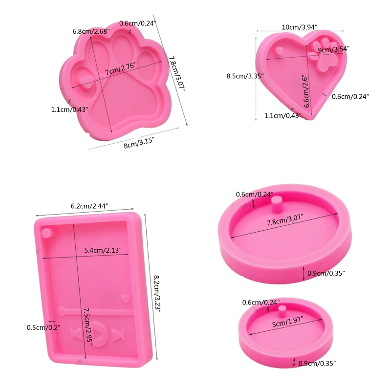 Sa Bộ 6 Khuôn Làm Móc Khóa Hình Trái Tim / Xương Bướm / Xương Bướm Bằng Nhựa Epoxy Resin