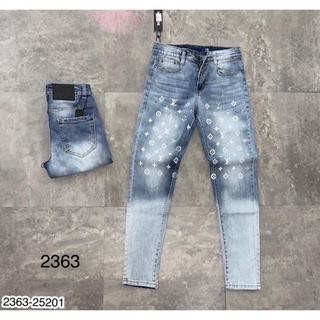 Quần Jean Nam In Logo LV Loang Siêu Chất - Quần Bò Nam Loang Cao Cấp
