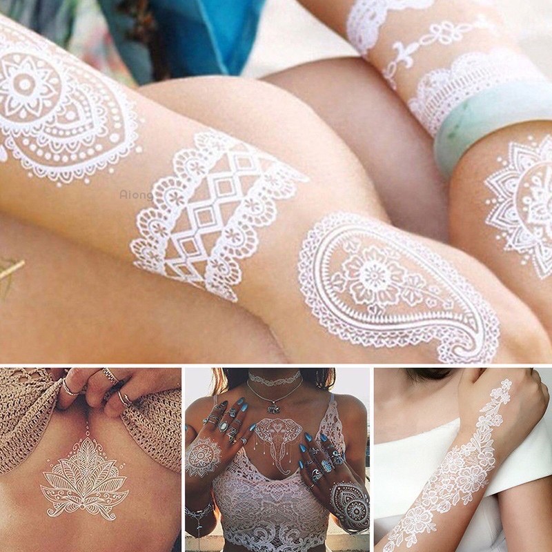 Miếng Dán Hình Xăm Henna Ren Trắng Chống Nước
