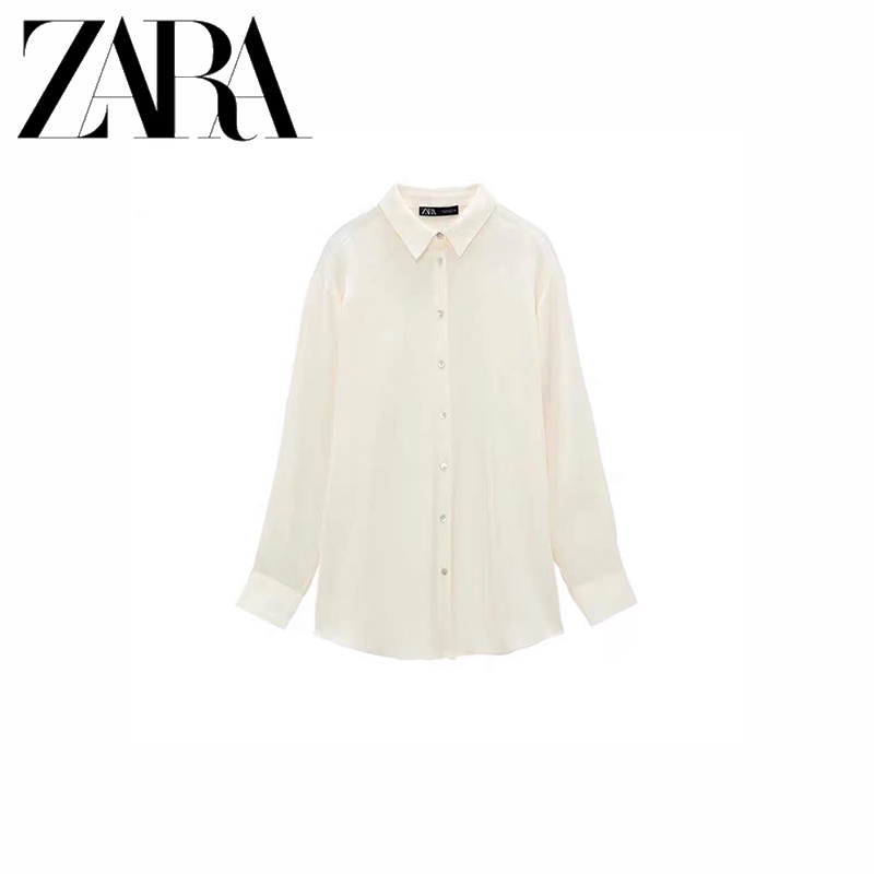 Zara Áo Sơ Mi Vải Lụa Satin Màu Trơn Thiết Kế Thanh Lịch Cho Nữ