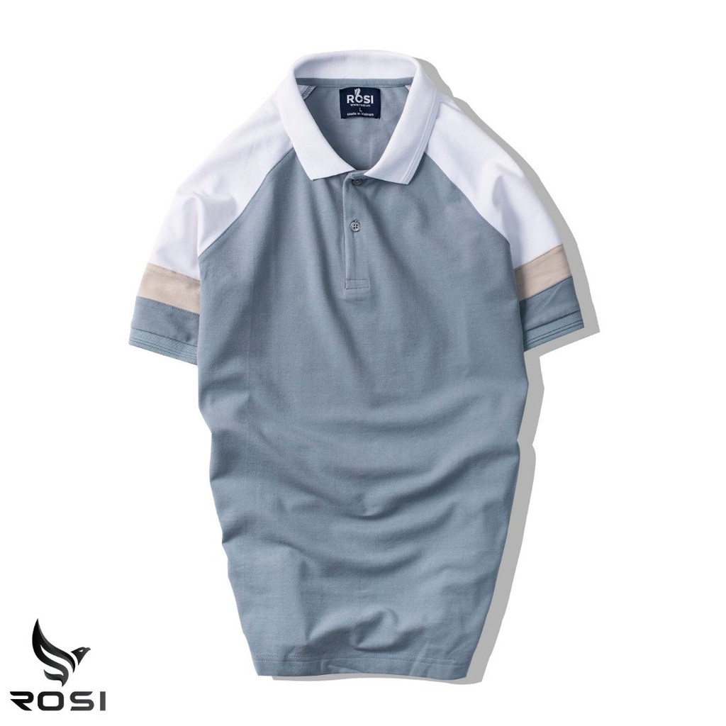 Áo thun nam cao cấp Rosi PL02 cổ polo tay bo ngắn,vải cotton cá sấu phối màu hiện đại,dáng ôm (Slimfit) trẻ trung.