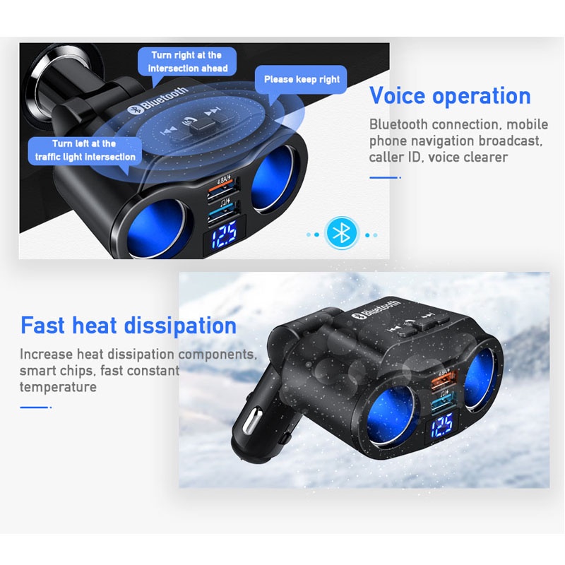 Tẩu Sạc Điện Thoại USB Qc3.0 Bluetooth 5.0 Rảnh Tay MP3 4.8A 12V Cho Xe Hơi