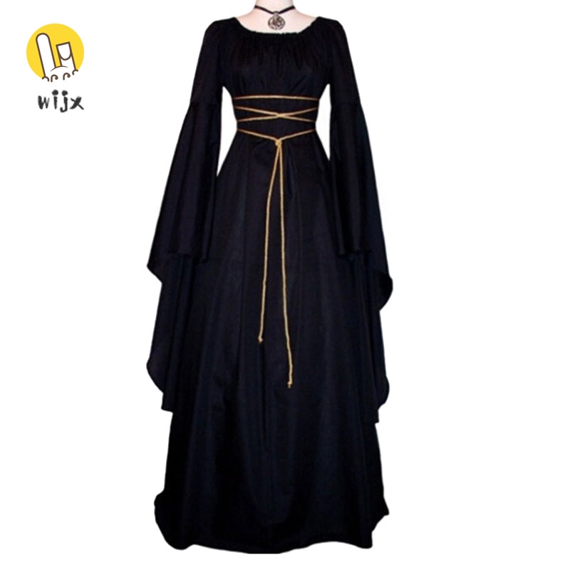 Đầm maxi tay dài cổ tròn thắt dây phong cách Gothic cổ điển thời trung cổ cho nữ | BigBuy360 - bigbuy360.vn