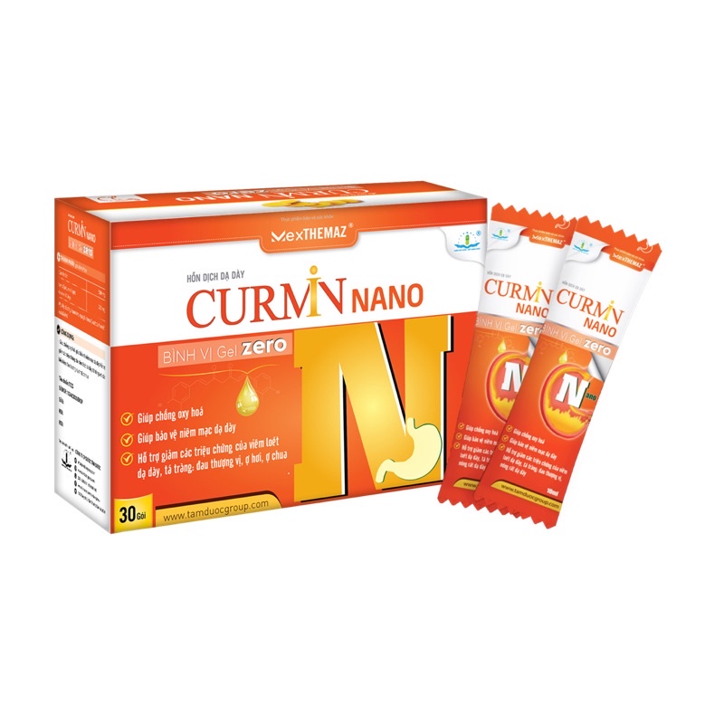 Hỗn dịch dạ dày Curmin Nano Bình Vị Gel Zero - 30 gói x 10ml - dùng được cho người tiểu đường cumin bình vị hộp vàng