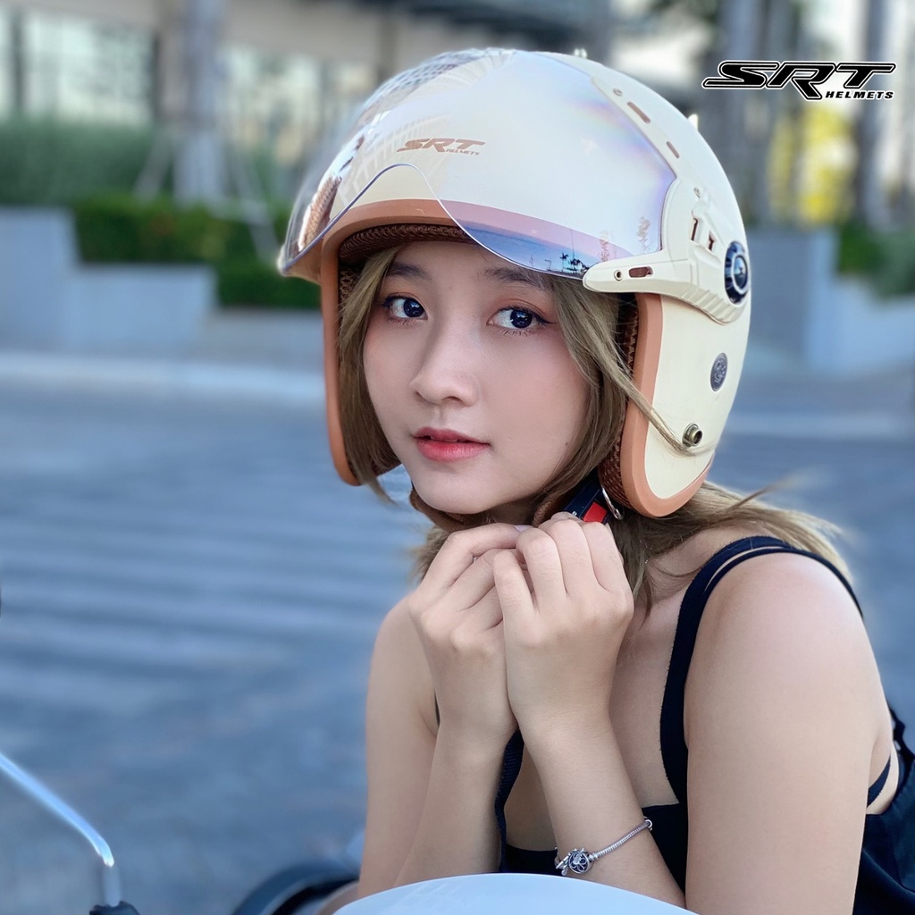 [Clip Thật] Mũ Bảo hiểm 3 4 SRT đầu có kính bảo vệ - Mũ bảo hiểm cao cấp