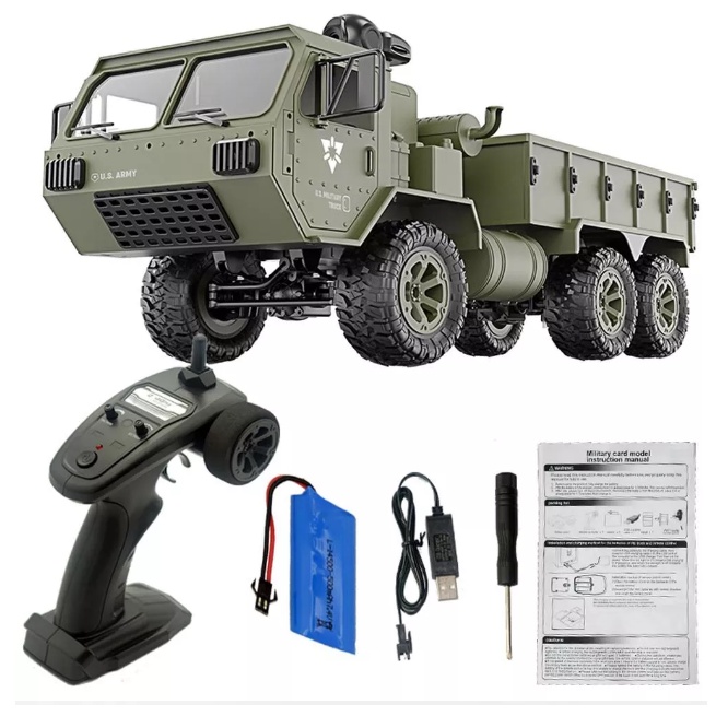 Xe tải quân sự 6WD 3 cầu có vi sai, 1/12 Fayee FY004  có điều tốc, lái servo 5 dây