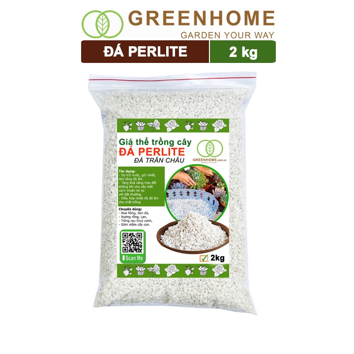 Đá Perlite, bao 2kg, đá trân châu trồng hồng, sen đá, thuỷ canh giàu khoáng chất, tăng độ tơi xốp trong đất |Greenhome