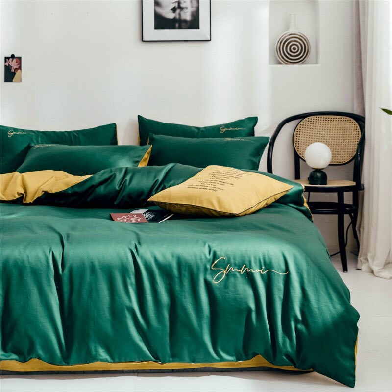 Trọn Bộ (4 Món) Lụa SUMOI MÀU MÀU XANH RÊU . Xu HƯỚNG Vintage Hiện Đại Đơn Gỉan Nhưng Cực Kì Sang Trọng Và Tinh Tế.