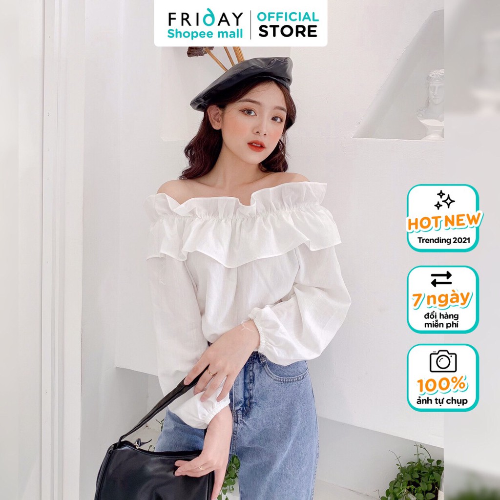 Áo trễ vai tay bồng bèo nhún freesize cho nữ phong cách hàn quốc Friday