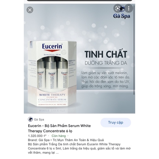 Bộ Sản phẩm Trắng Da tinh chất Serum Eucerin White Therapy Concentrate 1 lọ x 5ml