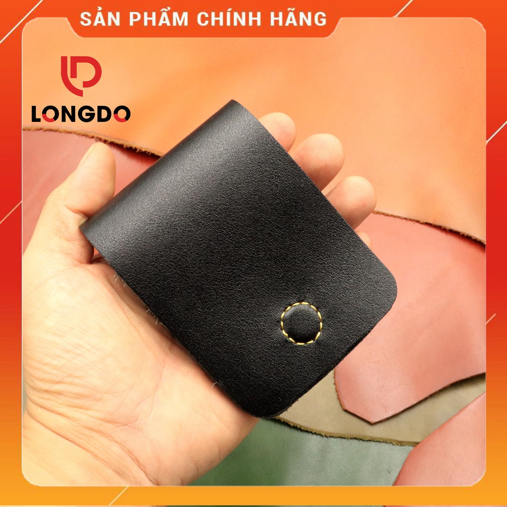 Ví Sen 3 Cao Cấp - Cam Kết 100% Da Bò Thật - Bóp Ví Nam Mini Màu Đen Hàng Chính Hãng Thương Hiệu Longdo Leather