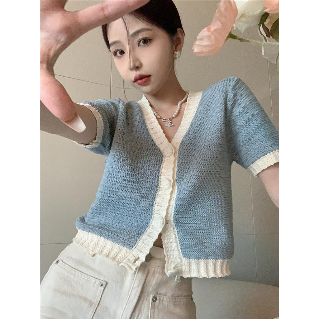 Áo Cardigan Dệt Kim Ngắn Cổ Chữ V Thời Trang Mùa Hè 52919 Cho Nữ