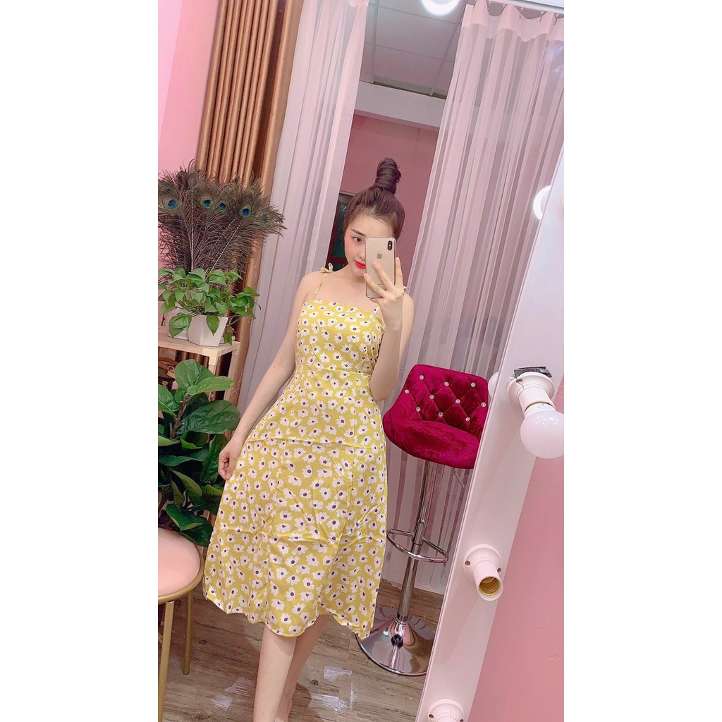 ĐẦm voan hoa hai dây dáng xòe xì teen TTSLA0447