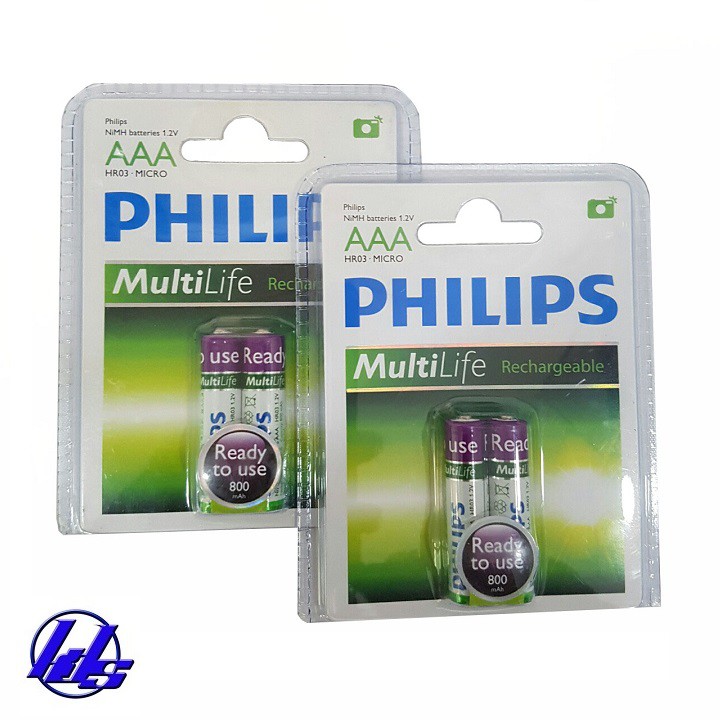 Pin sạc AAA (3A) Philips 800mAh - Vỉ 2 viên