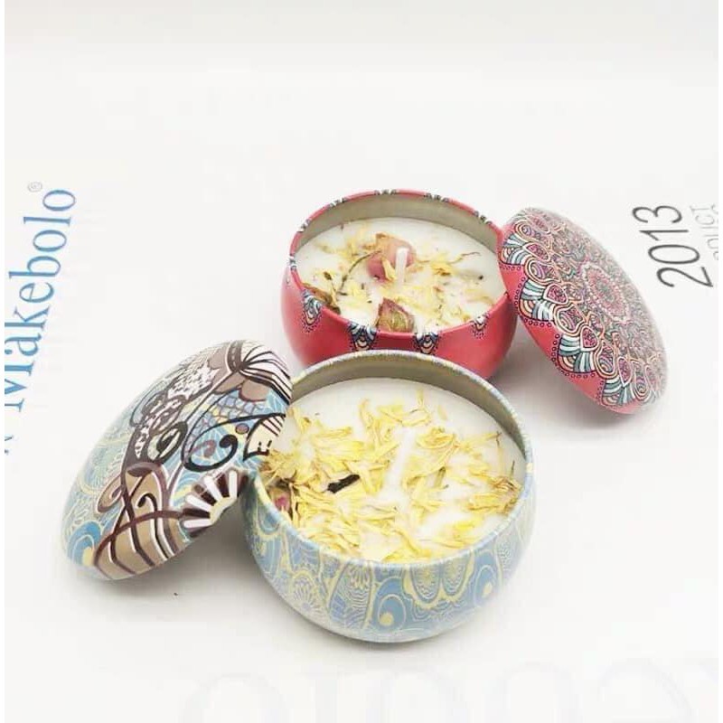 Nến thơm hũ thiếc nến khử mùi sáp nến thơm phòng nguyên liệu từ thiên nhiên họa tiết nhiều màu xinh xắn SF1391