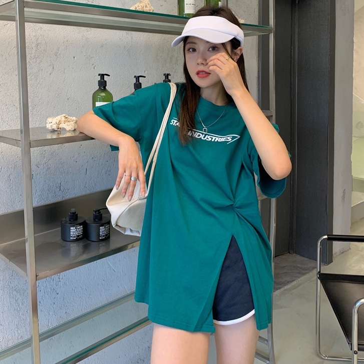 Áo Thun Tay Ngắn Cổ Tròn Xẻ Tà In Họa Tiết Thời Trang Mùa Hè Cho Nữ