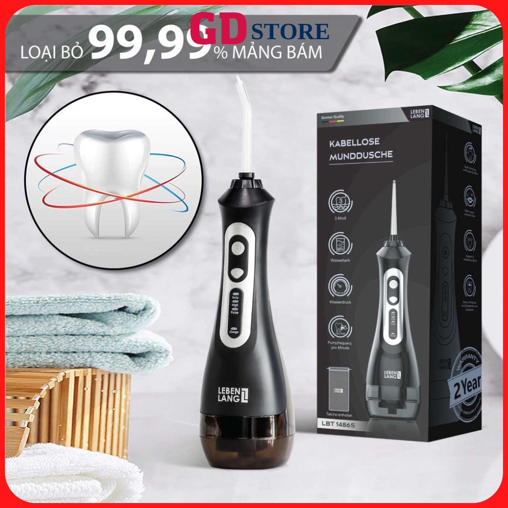 Máy tăm nước cầm tay,tăm nước mini LEBENLANG LBT1486S 3 chế độ 5 đầu tăm tặng kèm túi vải bảo hành 24 tháng