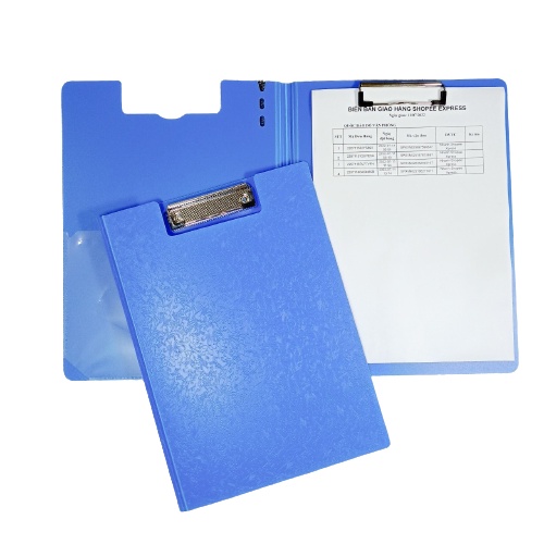 Trình ký nhựa A4 đôi - Bìa trình ký đôi kẹp tài liệu, hợp đồng, hóa đơn,...màu xanh dương in hoa văn - 1 chiếc