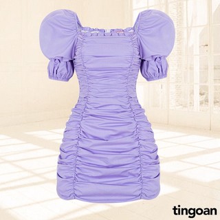 TINGOAN® - Váy nhún 2 kiểu cổ vuông trễ vai organza hack eo tím ARIANA DRESS/PP