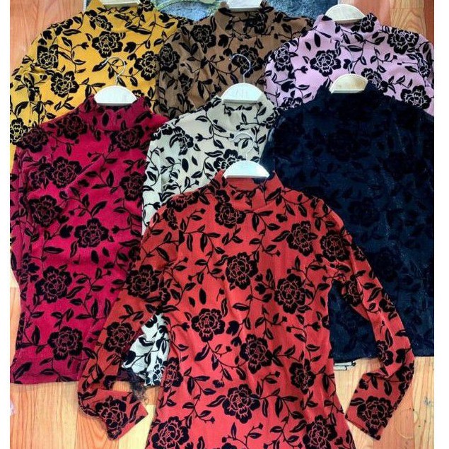 Áo Nhung Dài Tay Nhiều Màu Hoạ Tiết Hoa