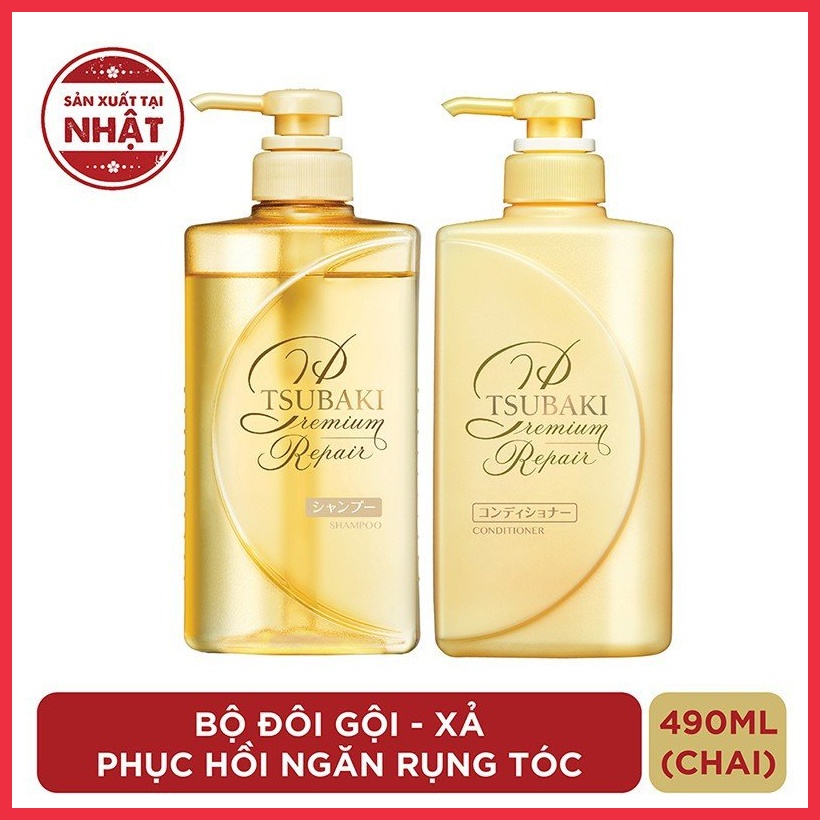 Combo Bộ Đôi Dầu Gội Đầu Và Dầu Xả Dưỡng Mềm Tóc Và Phục Hồi Tóc Tsubaki Premium Vàng Đỏ Xanh Tsubaki stubaki 490ml