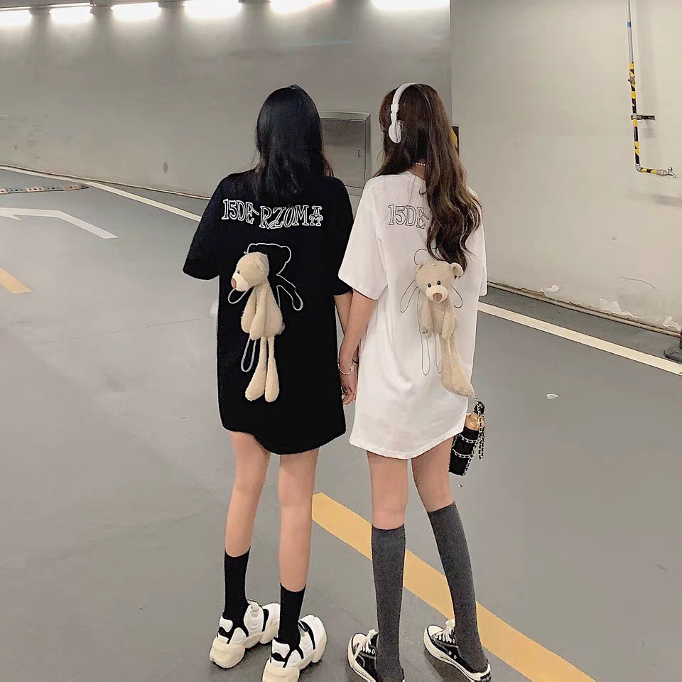 Áo Gấu BEHIND Dài Tay Nữ [FREESHIP]  Nỉ bông teddy treo sau lưng form rộng oversize màu TRẮNG | ĐEN Ulzzang HOT