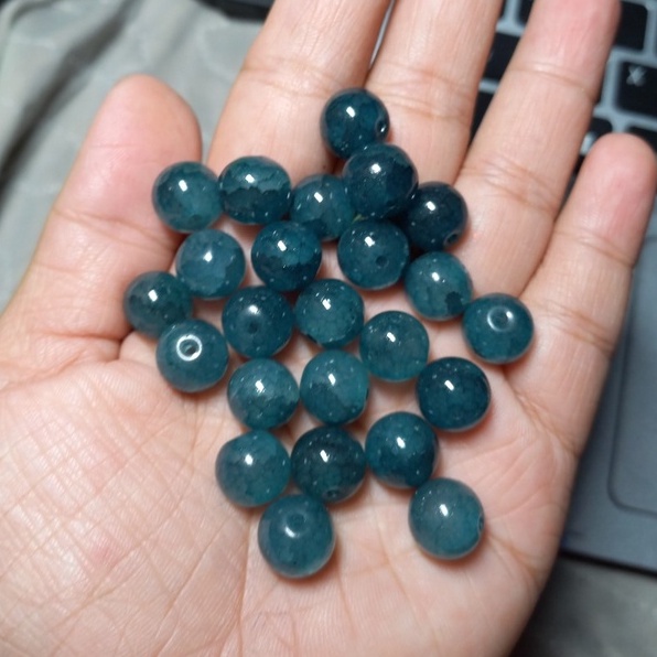 1 viên hạt đá rạn, đá nứt size 10mm màu xanh lý làm vòng tay handmade