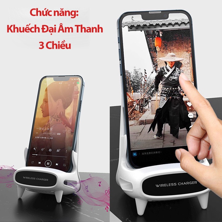 Sạc Không Dây 15W Sạc Từ Tính Dùng Cho Tất Cả Dòng Máy Điện Thoại Kết Hợp Khuếch Đại Âm Thanh 3 Chiều