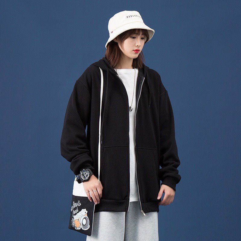 Áo Khoác Nỉ Khóa Zip Oversize- Hoodie dáng thụng form rộng dài