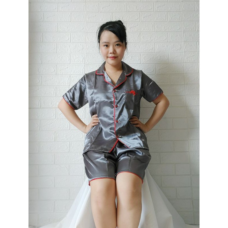 PIJAMA PHI LỤA NƠ TAY NGẮN QUẦN ĐÙI FORM RỘNG DƯỚI 56 KG
