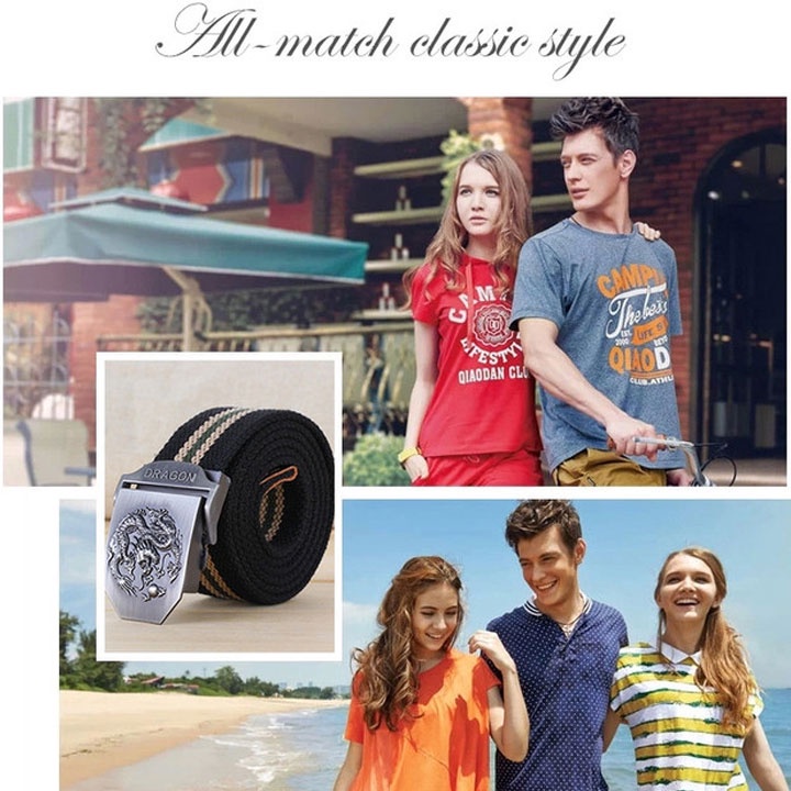 Dây lưng nam vải dù mặt Rồng, thắt lưng nam trẻ trung vải bố siêu bền khóa cài kim loại không gỉ sáng bóng