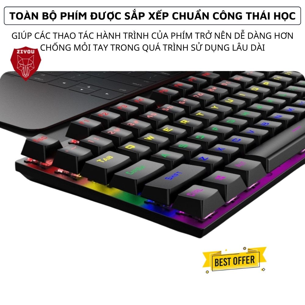 Bàn Phím CƠ Game Ziyou K80 Led 20 Chế Độ Nháy, Phím Cơ Blue Switch Cao Cấp, 87 Keys Tương Thích Mọi Máy Tính, Laptop, PC