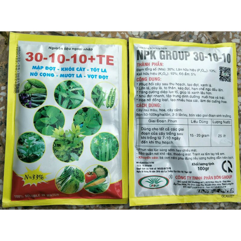 Phân bón lá npk 30-10-10+te gói 100g vọt đọt tạo đọt phát lộc nở cọng mướt lá xanh cây dùng cho mọi cây trồng