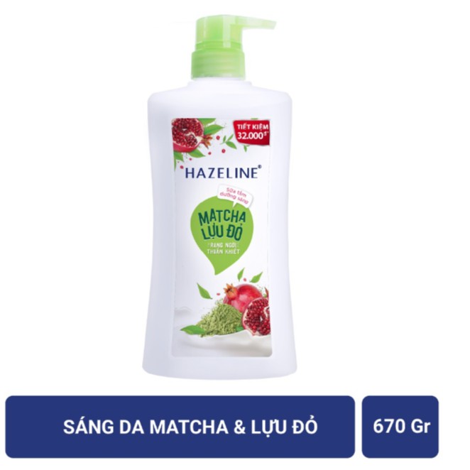 SỮA TẮM DƯỠNG SÁNG DA HAZELINE MATCHA LỰU ĐỎ CHAI 670g