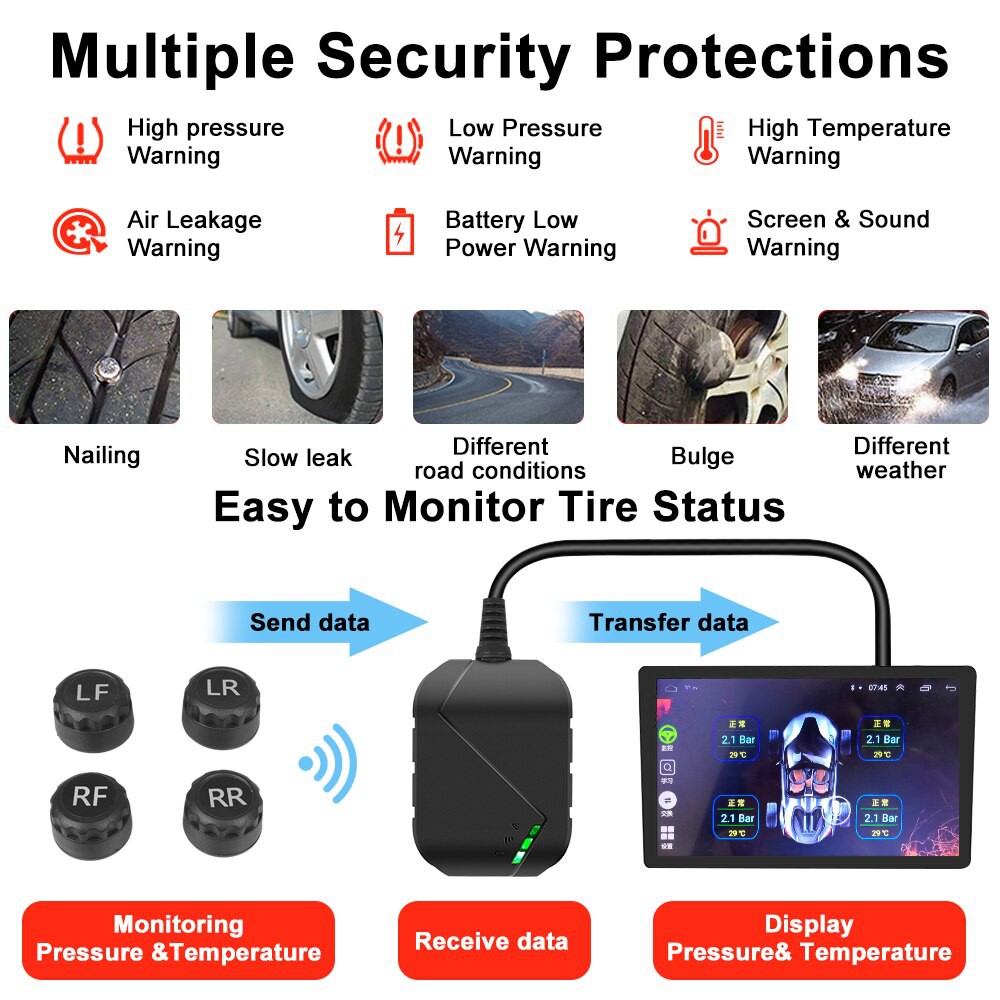 TPMS Cảm Biến Áp Suất Lốp Van Ngoài Cho Xe Hơi Ô Tô Tích Hợp Với Màn Android