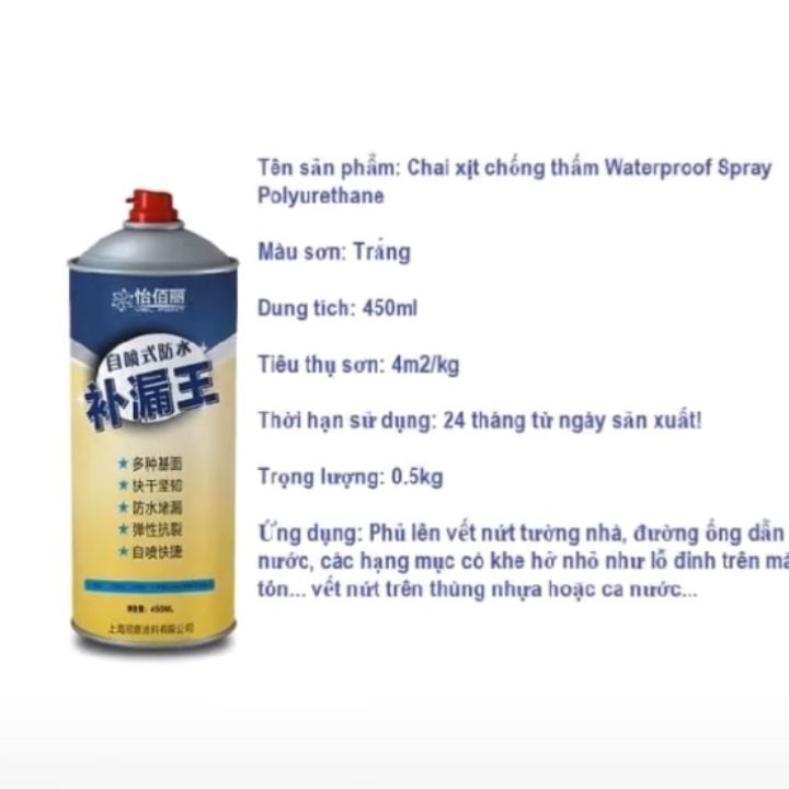 Bình Xịt Chống Thấm (750ML) - Xịt Chống Dột Chống Thấm Tường, Trần, Mái Nhà, Sân Thượng (CZ Màu Trắng)