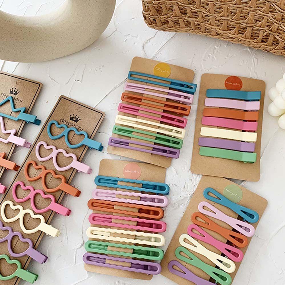 1 Set Kẹp Tóc Mỏ Vịt Nhiều Màu Sắc Họa Tiết Hình Học Trái Tim Vương Miện Tình Yêu Màu Trơn