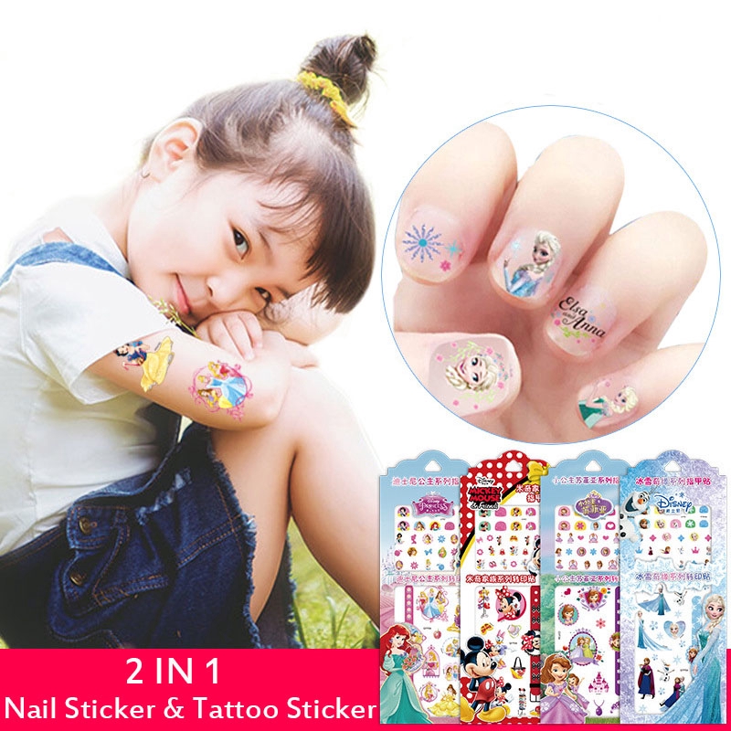 Miếng Dán Móng Tay 2 Trong 1 Chống Nước Hình Công Chúa Hoạt Hình Frozen Dành Cho Trẻ Em