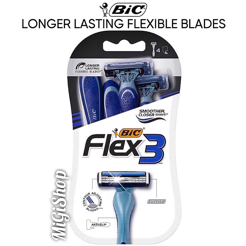 Dao Cạo Râu Bic Flex 3 Longer Lasting Flexible Blades (vỉ 4 cây)